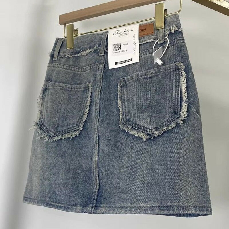 2024 Retro High Waist Denim Short Skirt Spring/Summer Korean Edition New Fashion Design A-line Slim Wrap Hip Skirt