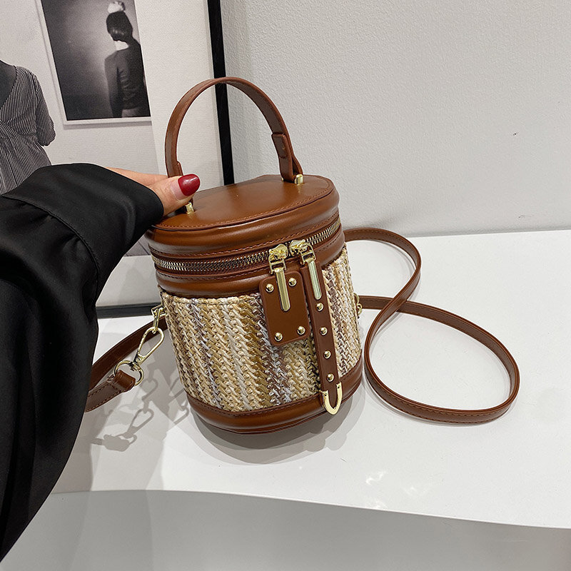 Mini borse a tracolla tessute a mano borsa di paglia estiva da donna Satchel Fashion cilindro Designe borsa a secchiello a tracolla borsa da donna di lusso