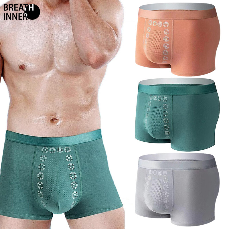3Pcs Men's Antibacterial Boxer Briefs, Soft and Breathable Cotton Mesh Underwear with Comfort Flex Waistband, Multipack