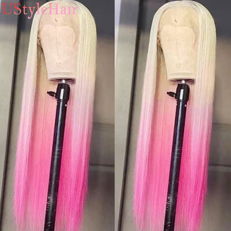 UStyleHair 613 blond długi jedwabisty peruka z prostymi włosami dla kobiet bezklejowe koronkowa peruka na przód codzienne używane syntetyczne włosy koronka z przodu peruki