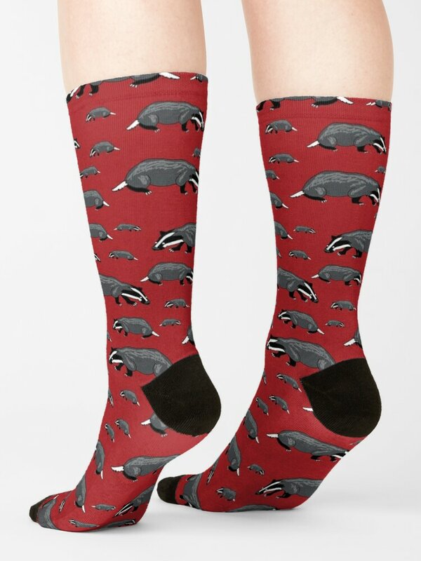 Save The Badgers Red Cartoon Socks Soccer floor Argentina Novelties Luxury Woman Socks Men's