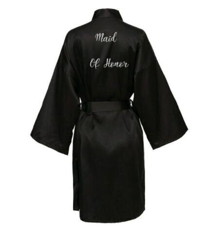 Robe de seda cetim para mulheres, Noiva e Robe casamento, Robes de honra, Robes nupciais pretos, Vestir nupcial
