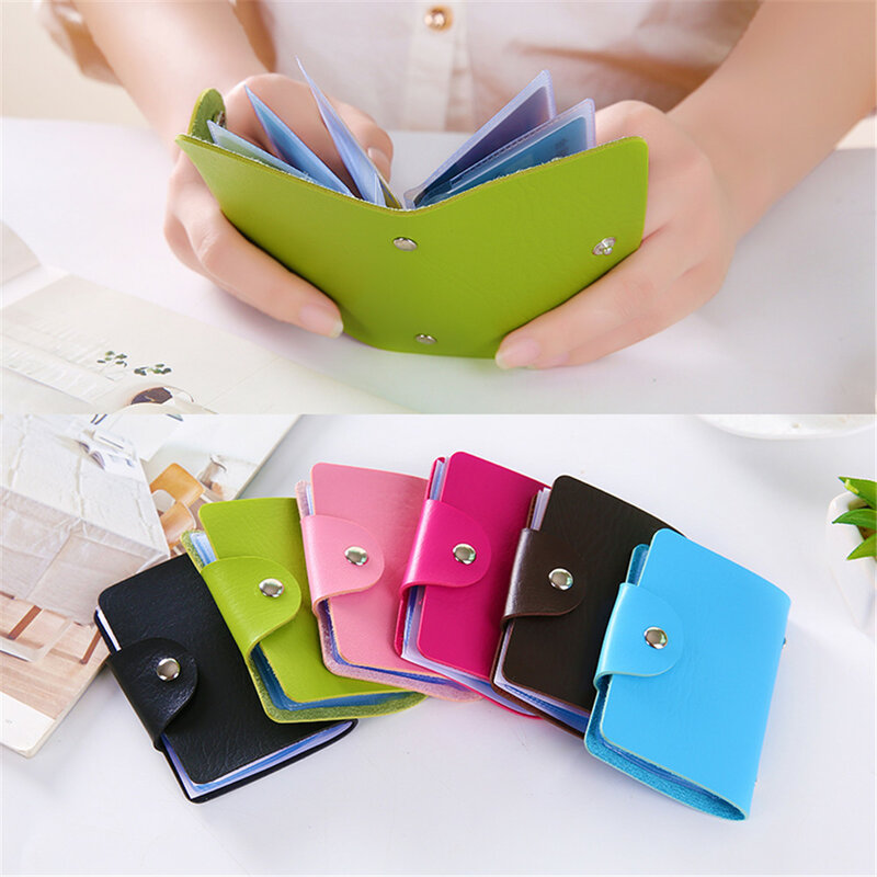 1pc PU Multifunctional 24-bit Card Bag Portable ID Card Credit Card Business Card Storage Bag Candy Color Boy and Girl Wallet
