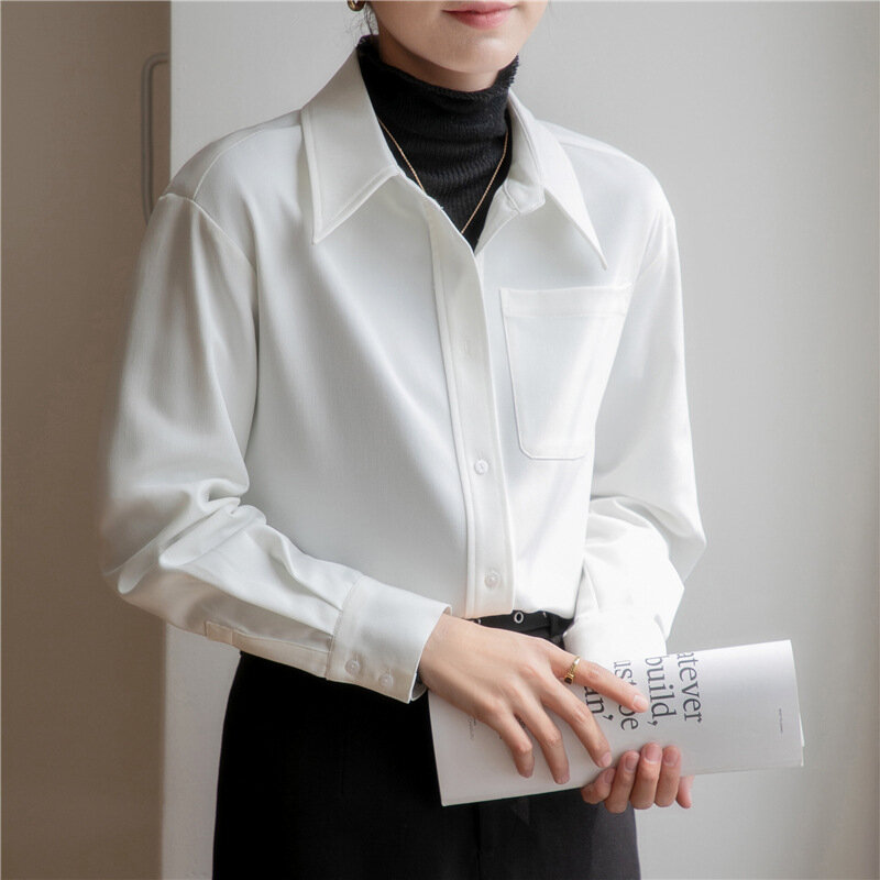 Women Cotton Shirt Spring And Autumn 2024 New Casual Long-sleeve Brushed White Shirts Tops Blouse Female Clothes N06
