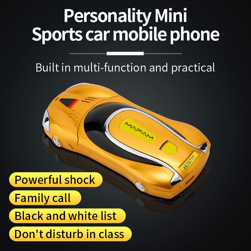 Mini Car Shape Children Mobile Phone Low Price Metal Cover Rugged Solid Support Two Sim Cards Cool Russian Key Toy Cellphone