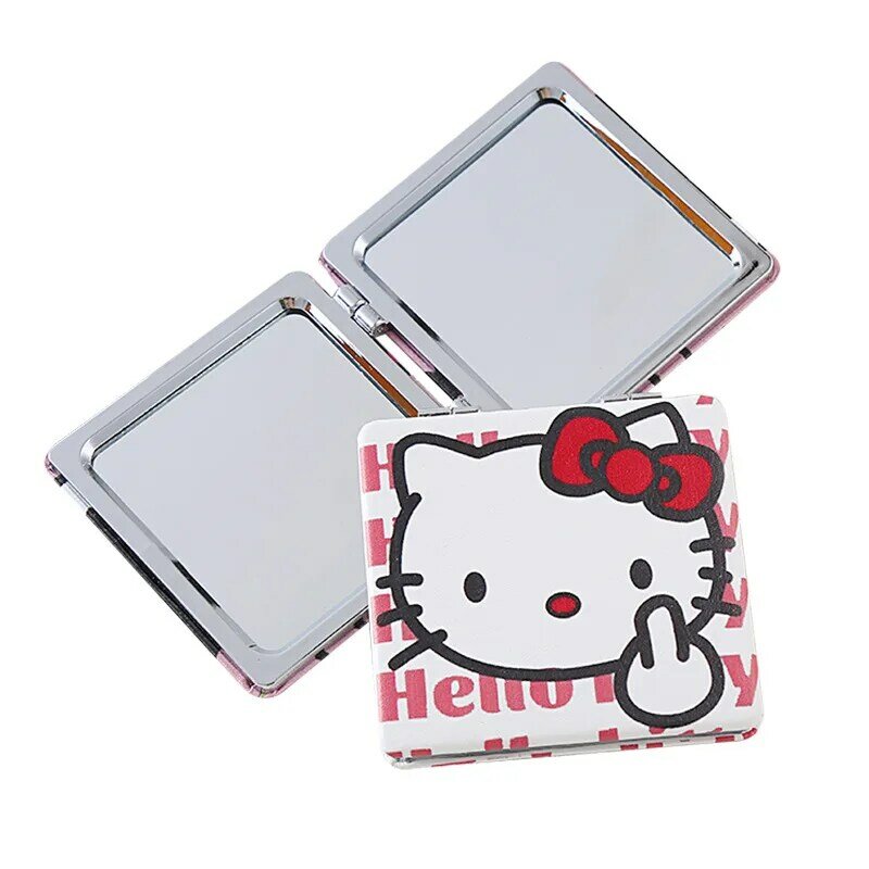 Espejo plegable portátil de Hello Kitty Sanrio, espejo pequeño Kawaii, patrón de doble cara, regalo de maquillaje para niñas