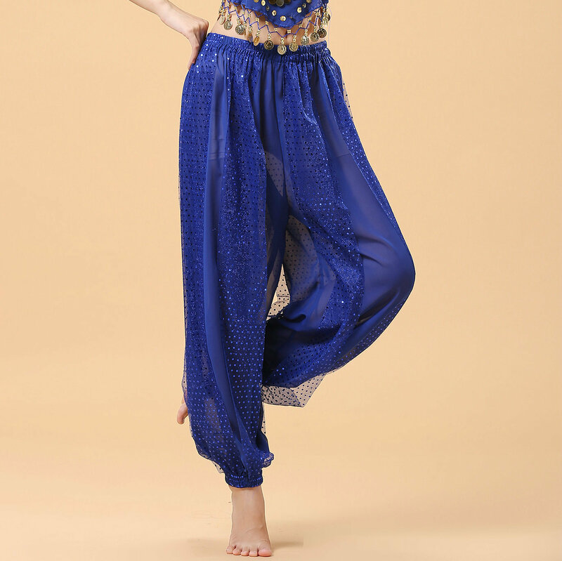 Szyfonowe spodnie do tańca brzucha haremowe arabskie Halloween lamtern błyszczące cekiny spodnie fantazyjne spodnie spodnie dla tańczących kobiet