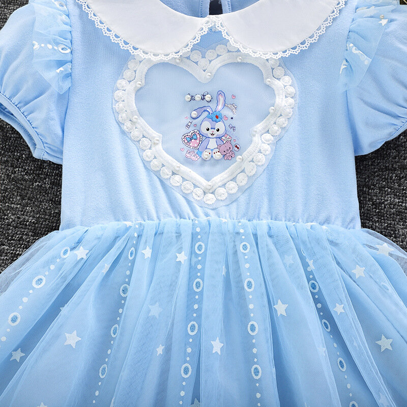 2024 New Disney Summer Girls Dress Kids Cartoon StellaLou abiti da principessa in rete a maniche corte abbigliamento per bambini Costume da festa