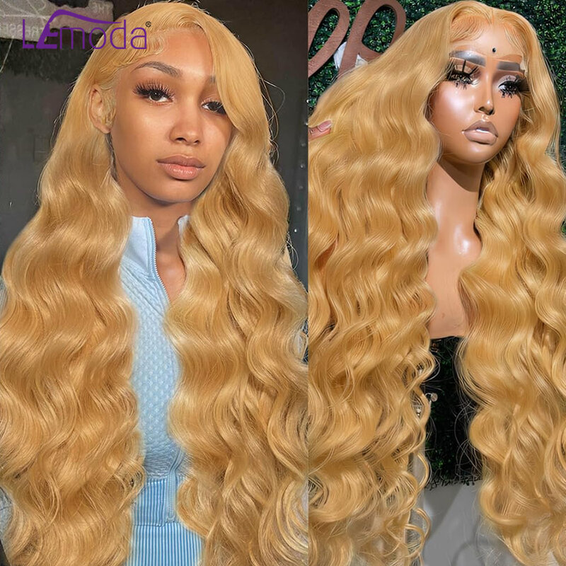 27 Honey Blonde 13x6 HD Lace Frontal Wig rambut manusia Real HD renda sebelum dipetik 13x4 gelombang Tubuh 250 kepadatan 27 # Wig berwarna 32 34In