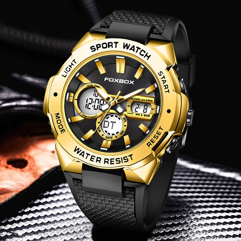 Lige นาฬิกาข้อมือสำหรับผู้ชายกีฬาแฟชั่นทหารสายซิลิโคนกันน้ำนาฬิกาข้อมือควอตซ์ผู้ชายนาฬิกาแสดงตัวเลข LCD relogio masculino + กล่อง