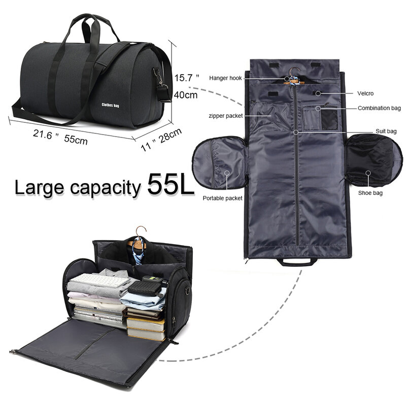トラベルビジネスのための靴コンパートメント55l防水トートバッグを備えた衣類バッグスーツトラベルダッフルバッグに運ぶ