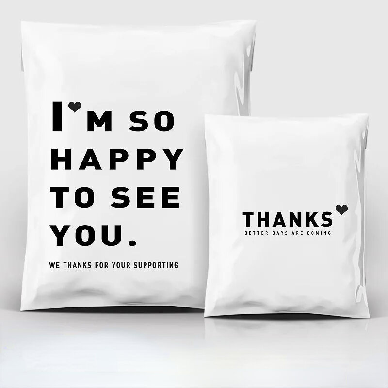 Bolsas Express blancas con impresión en inglés, productos de regalo de agradecimiento, artículos de embalaje, sobre de mensajería, autoadhesivo, envío gratis