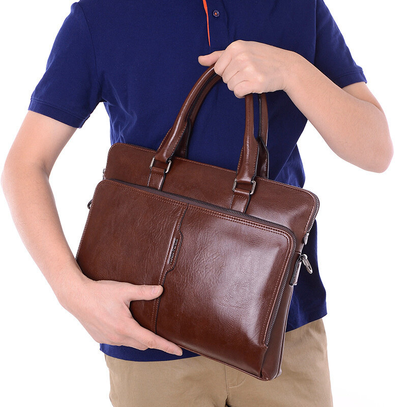 Maleta de couro genuíno para homens, bolsa executiva vintage, bolsa de ombro casual para computador portátil de negócios, maleta masculina