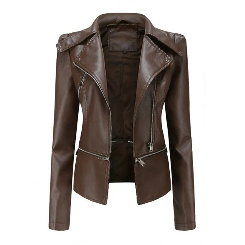 UHYTGF Spring Autumn Leather Jacket Women Fashion The Hem Is Removable High-End PU Leather Coat Female Large Size Outerwear 2755