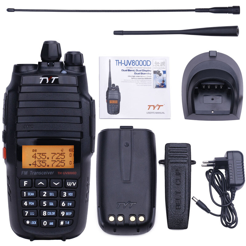Tyt Zelfrijdende Reiswalkietalkie TH-UV 8000d 10W 3600Mah Handheld Radio, Dual Band 136-174/400-520Mhz Walkietalkie