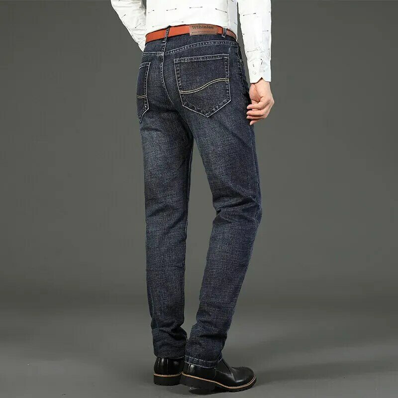 Wthinlee-Calça Jeans Stretch Casual Masculina, Calças Jeans Trabalho, Roupa de Marca Masculina Clássica, Azul, Preta, Nova, Moda