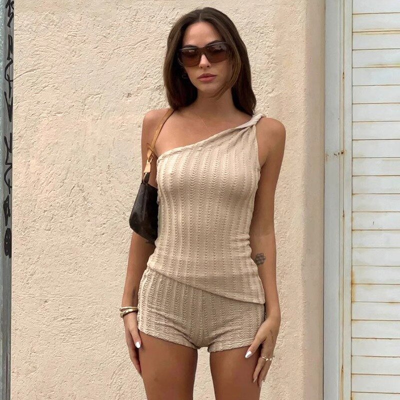 Sarebon Летний Новый американский Ретро острый девушка Instagram блоггер скрученный плечо топ и шорты Комплект для женщин