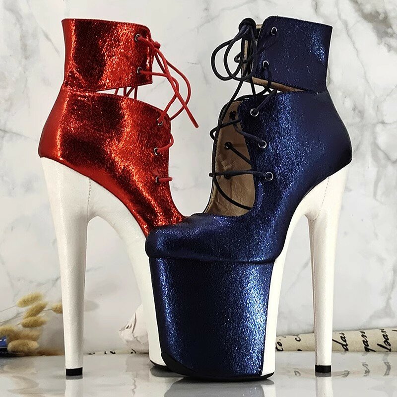 Auman Ale New 20CM/8inches PU Upper Sexy Exotic High Heel Platform Party Women Round Toe Ankle Boots Pole Dance Shoes 126