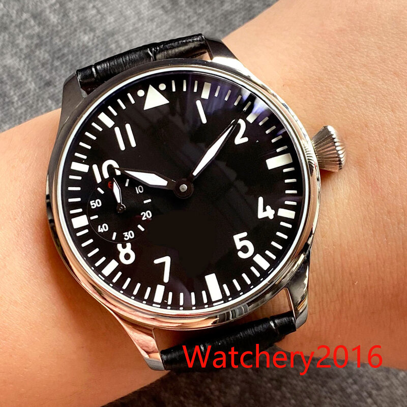 Reloj mecánico con correa de cuero para hombre, pulsera de mano luminosa, cristal de zafiro, 17 joyas, 44mm, color negro y azul, 6497