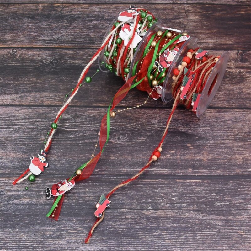 Cintas de Navidad con abalorios, cinta decorativa de estilo navideño, correa de cuerda Croppable de Dacron, 5 metros