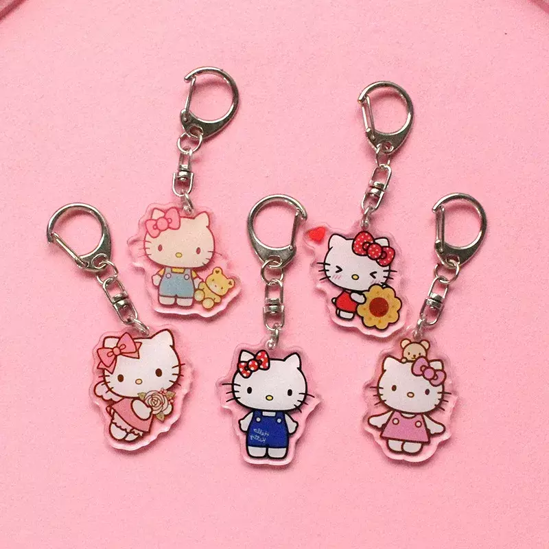 Hello Kitty accessori portachiavi in acrilico Sanrio Anime figure portachiavi ciondolo Cartoon Cosplay catene portachiavi accessori regali