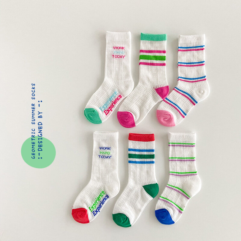 Calcetines finos a rayas para niños y niñas, medias de algodón de media pantorrilla, a la moda, primavera y verano