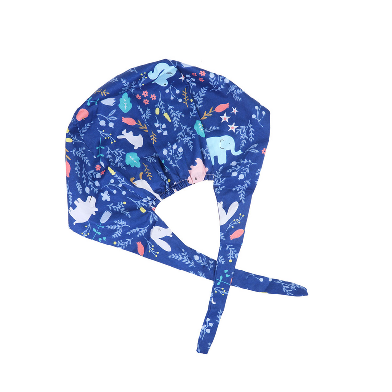 Topi Scrub dengan Sweatband, topi Beanie dapat disesuaikan ikat belakang pola beragam