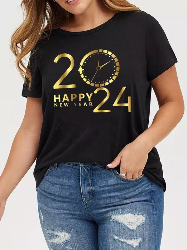 T-shirt manica corta girocollo estate 2024 per donna t-shirt con stampa Casual abbigliamento taglie forti top taglie forti per donna