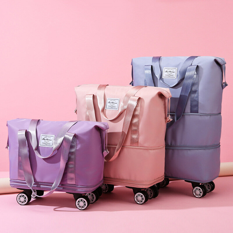 Tas Travel dengan roda kapasitas besar untuk tas penyimpanan perjalanan bisnis siswa, pemisah kering dan basah, tas bagasi dapat diperluas