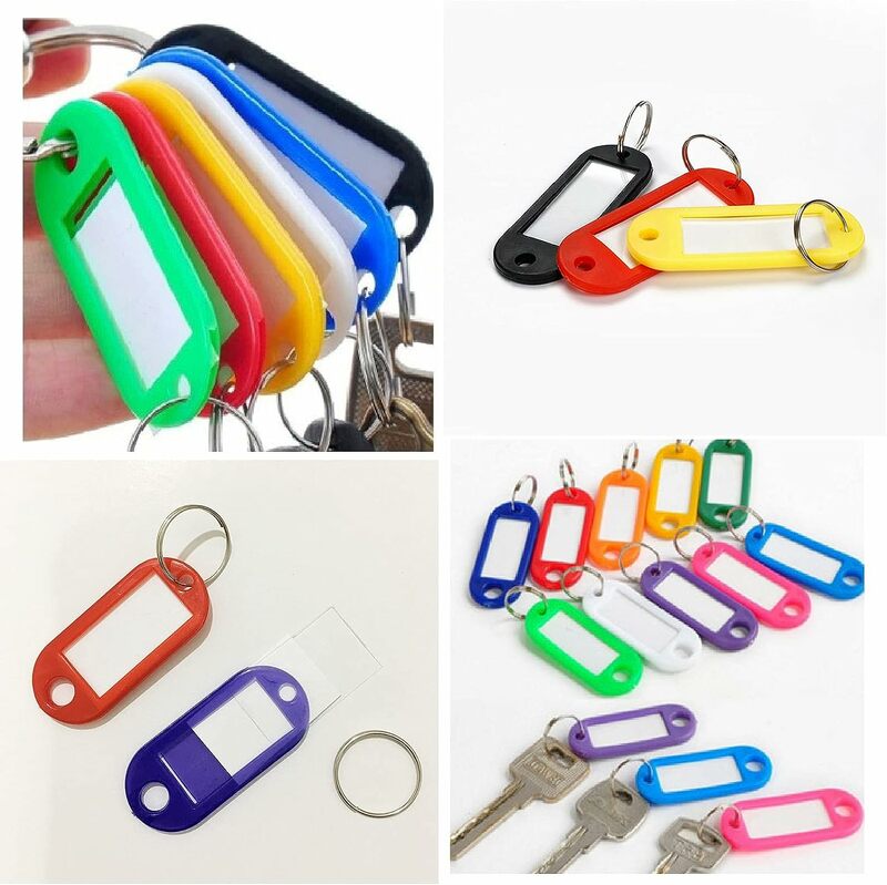 50/10 buah Gantungan Kunci plastik tag Id Label nama tag dengan cincin terpisah untuk bagasi gantungan kunci cincin kunci