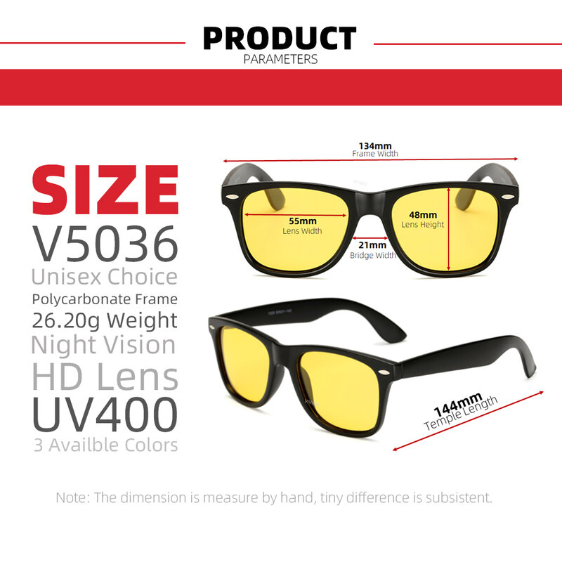 VIVIBEE Classic Night Vision Glasses Men Square Polarized Lenses UV400 Yellow Sunglasses for Women 2024 Driving Goggles