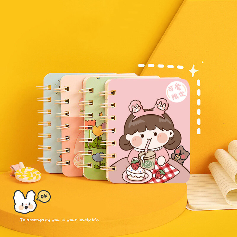 80 Sheets Cute Cartoon Portable Pocket Coil Notebook Office Loose-leaf Student A7 Mini Plan Notebooks School Supplies Stationery