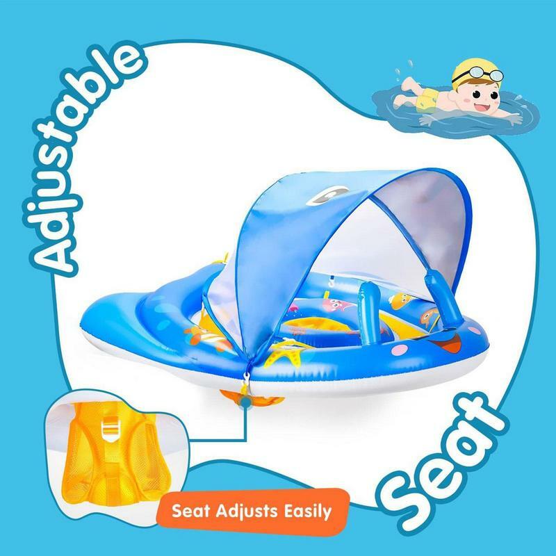 Float de piscina infantil com dossel removível, flutuador inflável, flutuadores seguros para treinamento de natação para crianças, flutuadores de praia