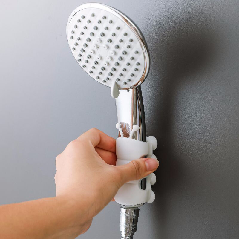 Braket isap dinding kepala pancuran, aksesori rak kamar mandi bentuk ulat dapat dipakai ulang