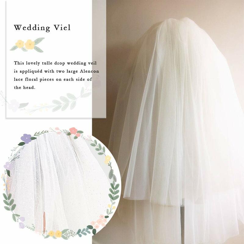 Beautiful Bridal Wedding Veils Short 2 Tier White Tulle Blusher Veil with Comb Bride Hair Accessories for Women and Girls