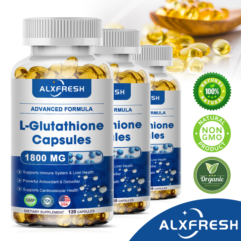 Alxfresh l-glutathione 1800mg | L-glutathione mengurangi suplemen | Non-gmo & bebas Gluten | Sistem berjemur | Dukungan antioksidan