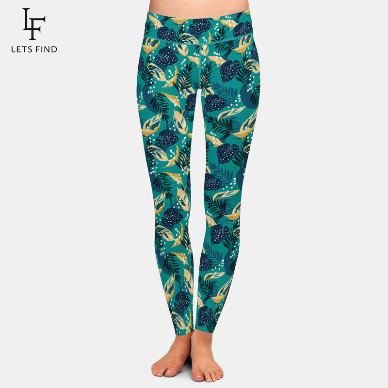 LETSFIND-Leggings con estampado de hojas para mujer, Leggings verdes de cintura alta, elásticos, a la moda, gran oferta