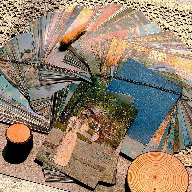 50 folhas de pintura a óleo paisagem material papel para colagem journaling arte artesanato scrapbooking diy