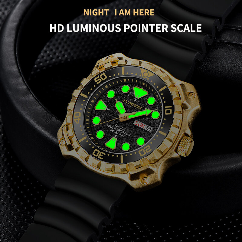 LIGE-Men's Luxury Silicone Relógio Cronógrafo Impermeável, Casual Sports Relógios, FOXBOX, Top Brand, Moda