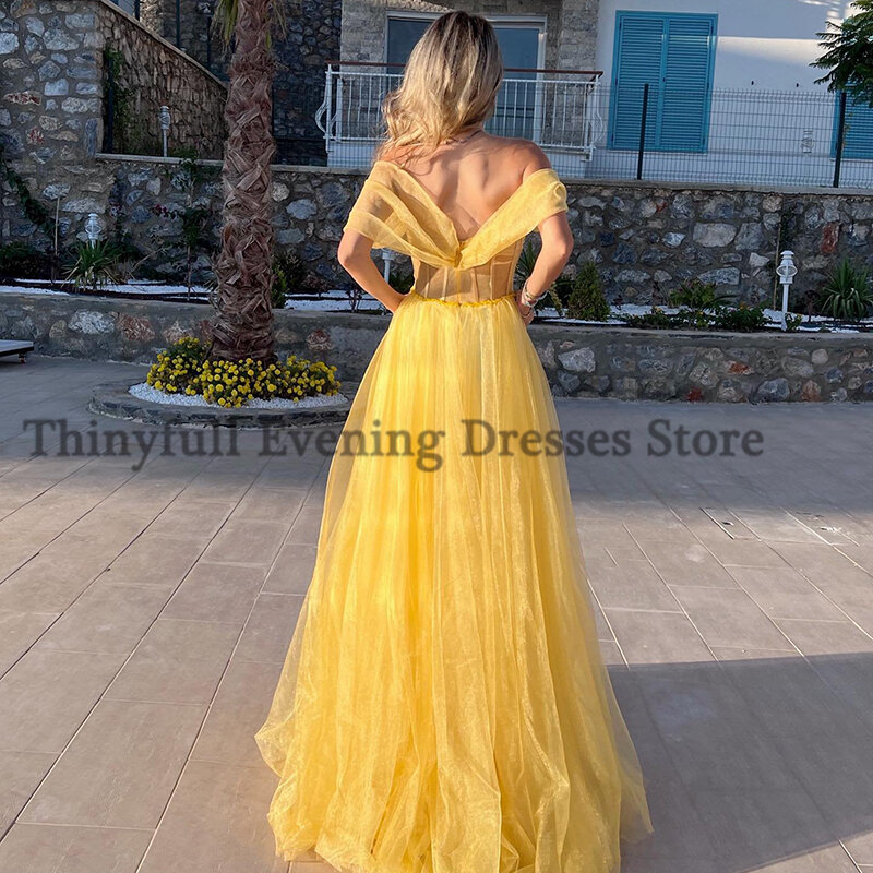 Thinyfull Sexy A-Line Prom Dresses Beadings Off The Shoulder Evening Cocktail Party Prom Gowns Saudi Arabia High Split Plus Size