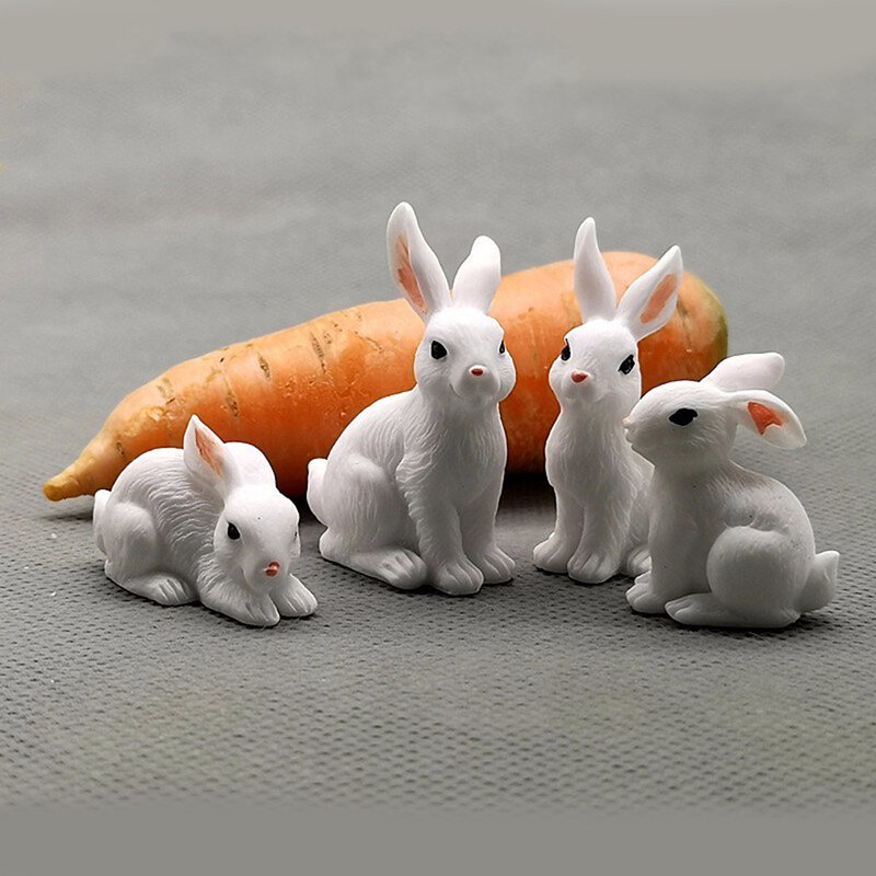 Miniatur Kaninchen Figurine Harz Bunny Statue Fee Garten Micro Landschaft Puppenhaus Ornament 12 Styles Weiß Hare Mini Tier