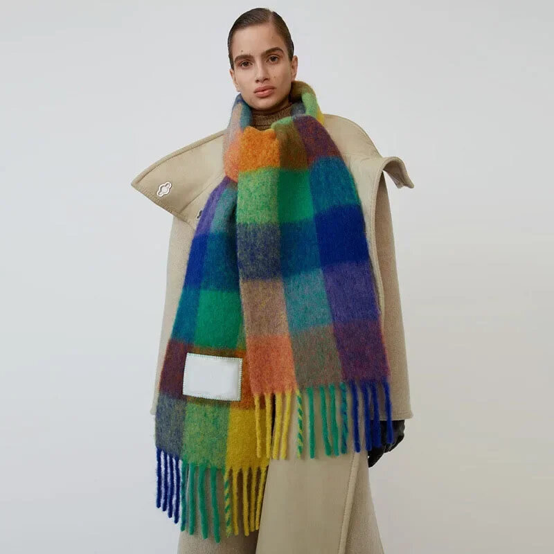Новый Модный зимний шарф Ac Studios с биркой Толстая теплая однотонная накидка Пашмина роскошная женская дизайнерская брендовая шаль Длинная кисточка