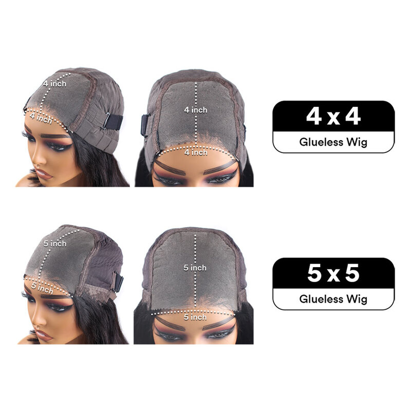 Perucas Glueless do cabelo humano do fechamento do laço para mulheres, peruca reta de Hd, vão Precut, 180 densidade, 4x4, 5x5, 180 densidade