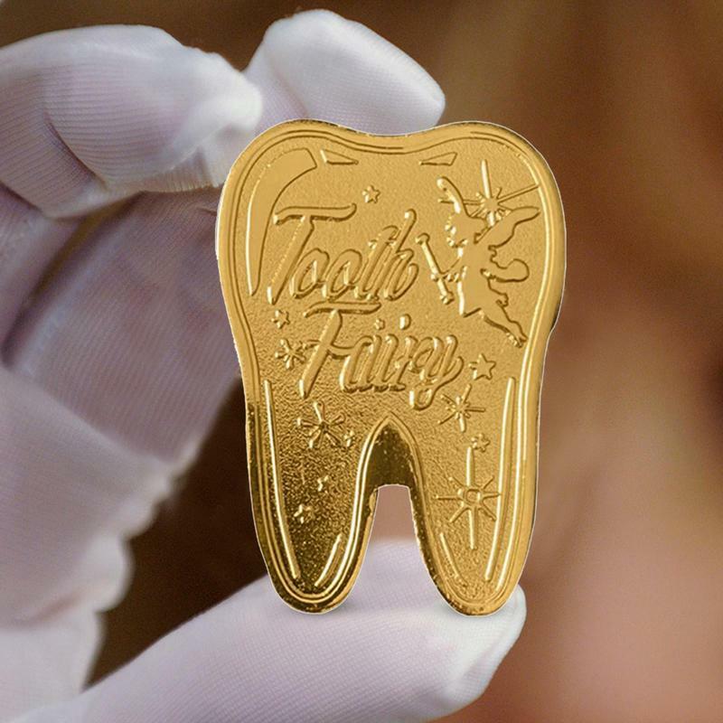 Koin bentuk gigi berlapis emas, koin gigi emas anak-anak kreatif untuk dekorasi pesta meja rumah