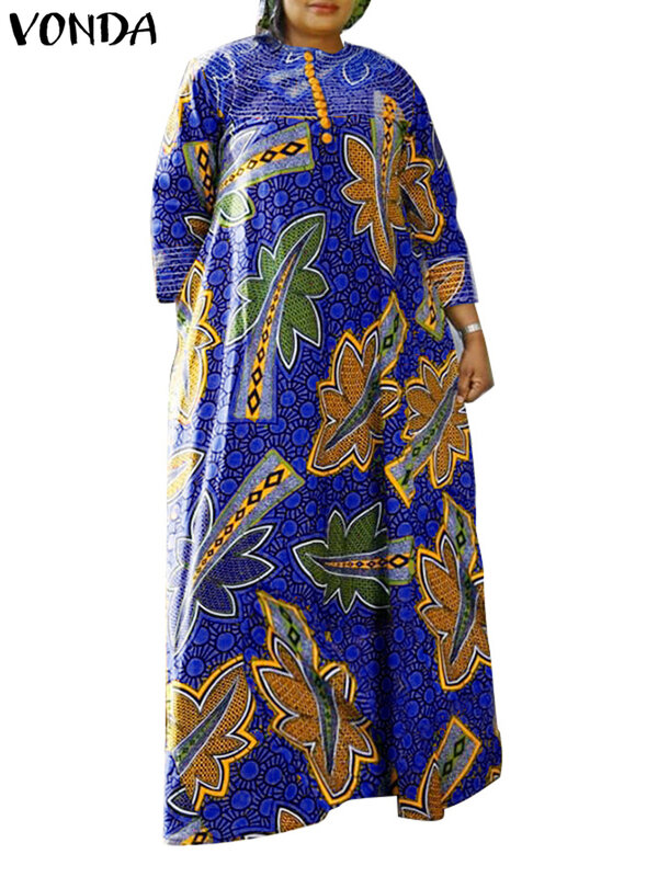 Женское богемное летнее платье VONDA большого размера 5XL 2023, повседневное винтажное длинное платье с леопардовым принтом и рукавом 3/4, свободный вечерний Сарафан