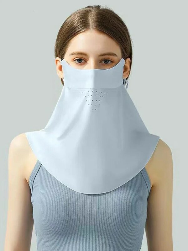 Fackini Masker tanpa bekas tabir surya wanita, masker wajah tipis bersirkulasi udara es sutra dapat dilepas, Anti-ultraviolet musim panas