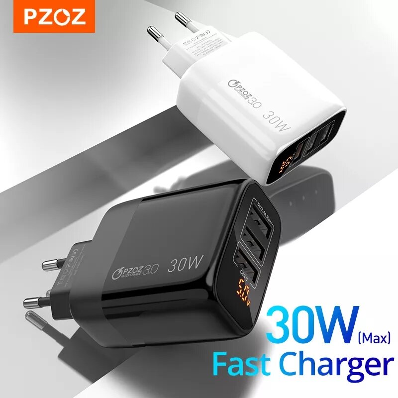 Pzoz-USBタイプC充電器,30W,急速充電,qc 3.0,pd 20w,LEDディスプレイ,iPhone 14 13 12 pro max plus samsung xiaomi用