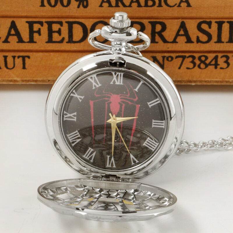 Kalung jam tangan saku desain berongga pola laba-laba emas kreatif hadiah Vintage pria dan anak-anak reloj de bolsillo