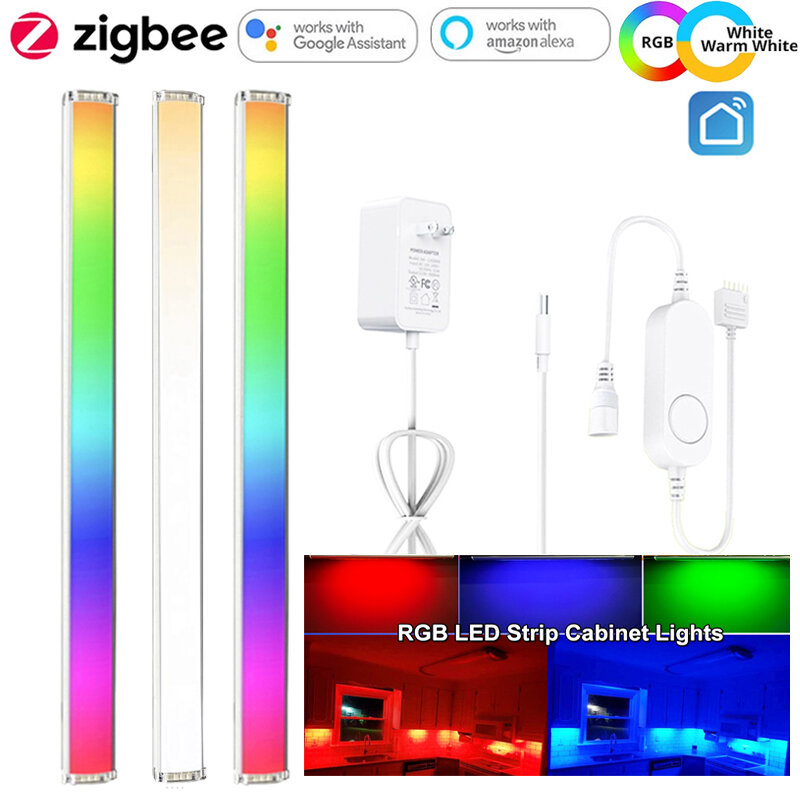 Tuya Zigbee 3.0 Inteligente Sob Gabinete Kit de Luz LED, Luz Noturna Regulável para Cozinha, Decoração Do Quarto, APP, Controle De Voz, RGB, CCT, DC 12V