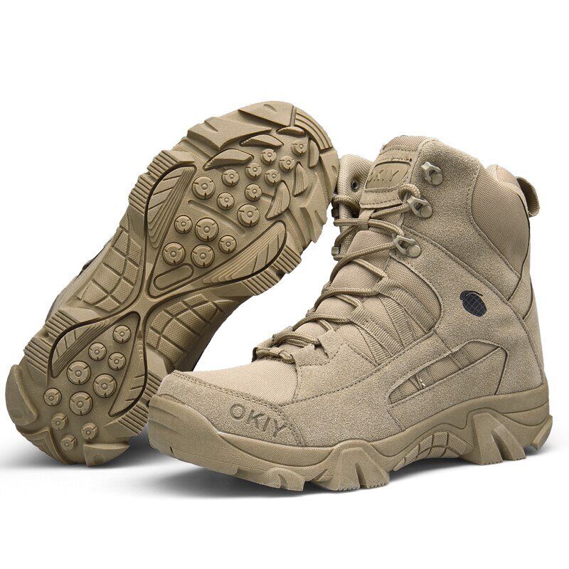 รองเท้าบูททหารสำหรับผู้ชาย, รองเท้าบูททหารทะเลทรายกันน้ำรองเท้านิรภัยสำหรับทำงานปีนเขารองเท้าหุ้มข้อกลางแจ้ง